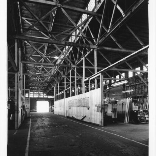 [Interior view looking west in the Pier 16 shed]
