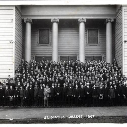 [Professors and students outside St. Ignatius College]