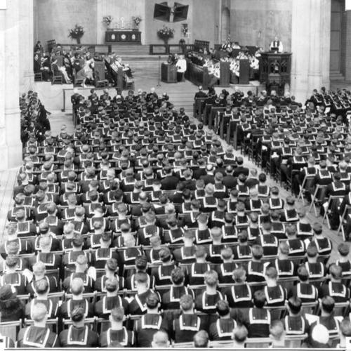 [Sailors from the fleet attending at services in the New Grace Cathedral]