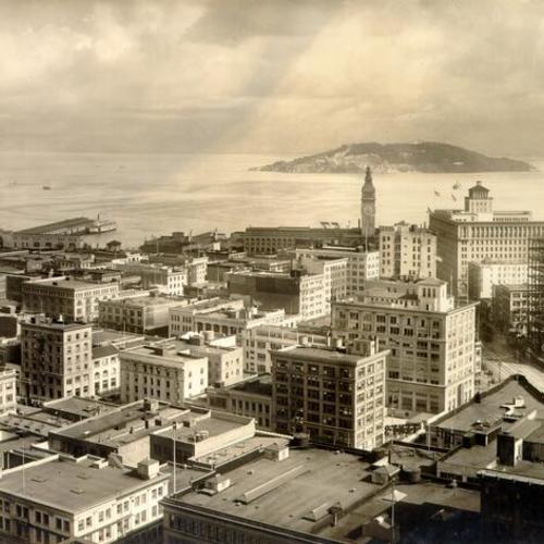 [View of downtown San Francisco with Yerba Buena Island and bay in background]