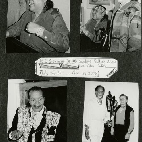 [Various photos from a page in an album: Gorman, a Navajo artist at Sunbird Gallery in 1993;