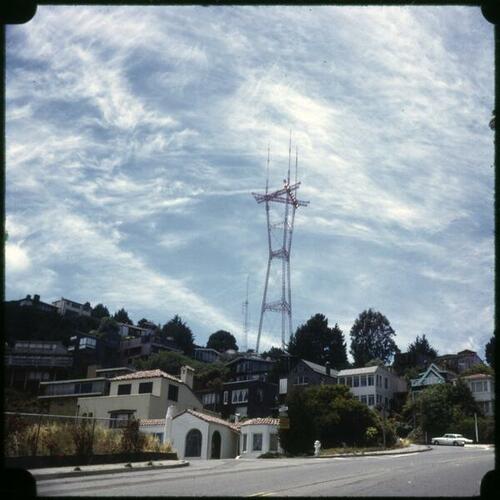 Sutro Tower from Twin Peaks Boulevard and Crown Terrace
