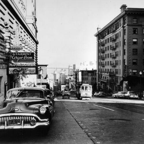 [View of the exterior of the Nob Hill Theatre looking east on California Street]