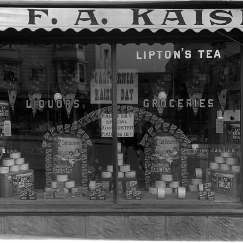 F. A. Kaiser Grocery with raisin window display