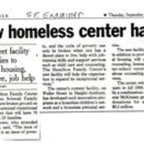 New Homeless Center Hailed, San Francisco Examiner, September 17 1998