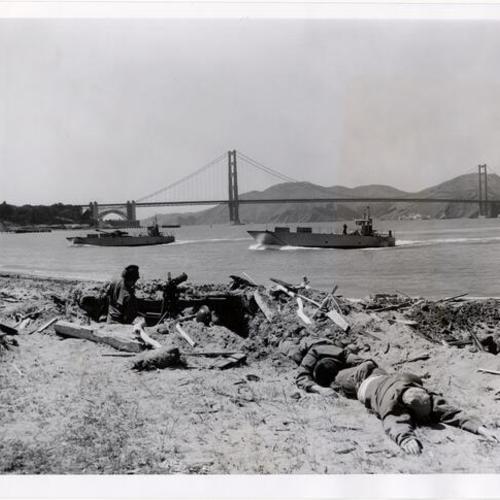 [Rehearsal for an Armed Forces Day amphibious landing at the Presidio]