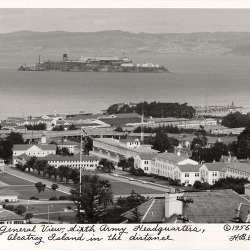 General View, Sixth Army Headquarters, Alcatraz Island in the distance