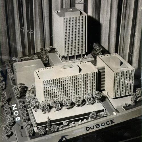 [Model of planned Franklin Hospital development at Noe and Duboce streets]