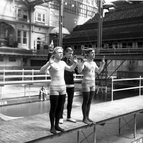 [San Francisco Police Department swimming test at Sutro Baths]