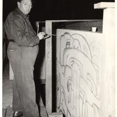[Mexican artist Diego Rivera working on a mural at the Golden Gate International Exposition on Treasure Island]