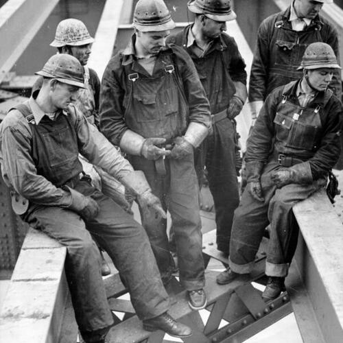 [Workers for Golden Gate Bridge during construction]