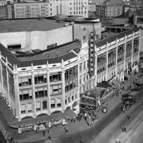 [View from above of the Orpheum Theater on Market Street]