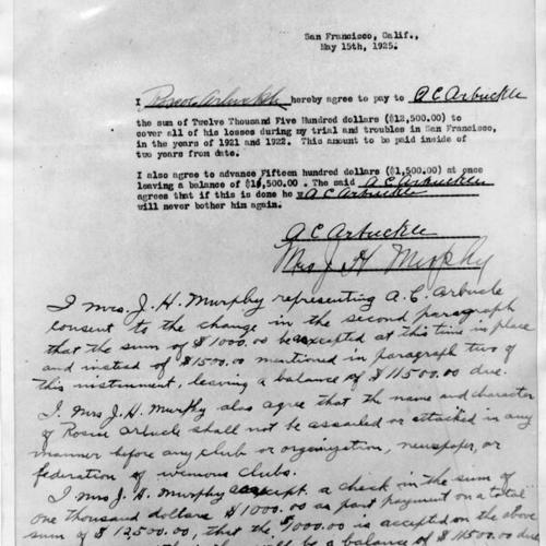 [Facsimile of contract between Fatty Arbuckle and brother A.C. Arbuckle]