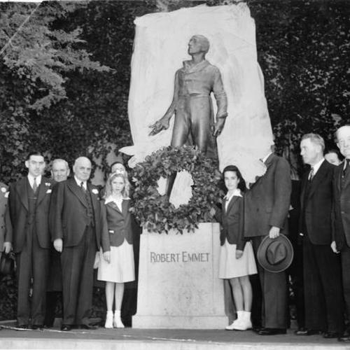 [Unidentified people gathered around statue of Robert Emmet in Golden Gate Park]