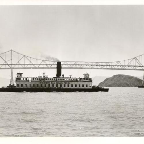 [View of the ferryboat "Richmond/San Rafael" with the Richmond-San Rafael Bridge in the background]