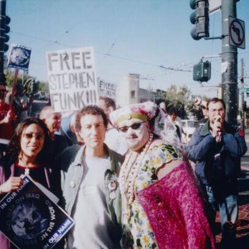 [Stephen, his sister and Tommy at Free Stephen Funk rally in 2003]