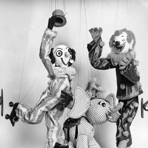 [Three marionettes used in a production of "Pinocchio" at the Geary Theater]
