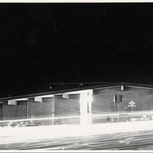 [North Beach Branch Library at night]