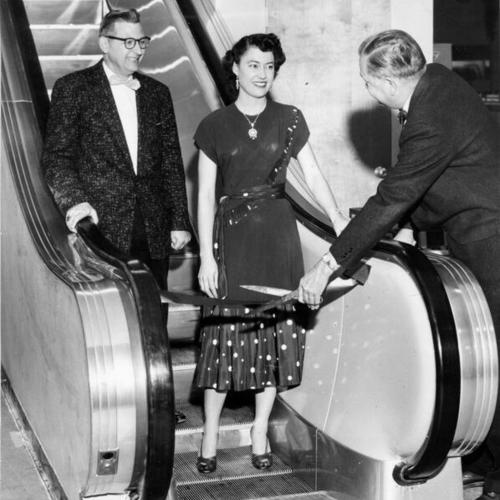 [Ribbon cutting ceremony for new escalators at Sears, Roebuck & Company's Mission and Army Street store]