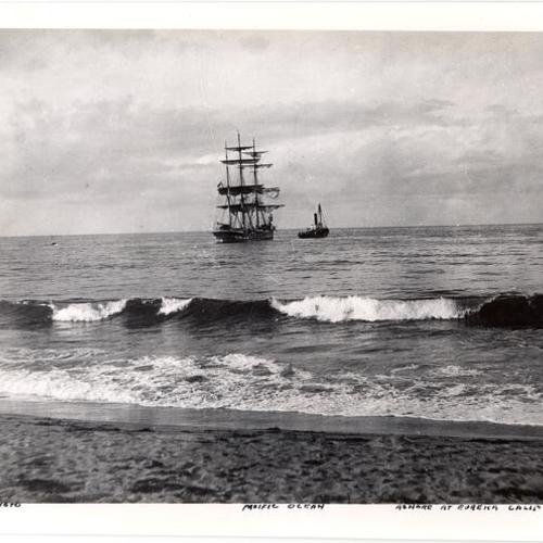 [Sailing ship, Pacific Ocean, Ashore at Eureka Calif]