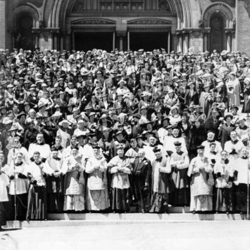[Catholic women on the steps of Old St. Mary's Cathedral following a Golden Jubilee Mass] 
