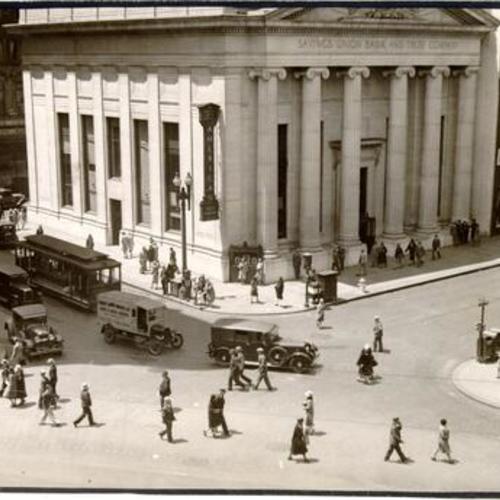 [Savings Union Bank & Trust Company at the intersection of O'Farrell Street and Grant Avenue]