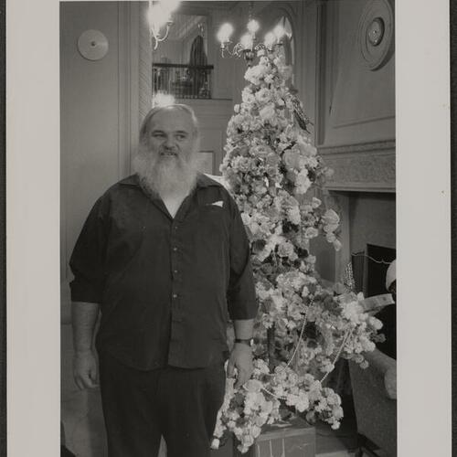 Kip Overton with his homemade Christmas tree at Marlton Manor