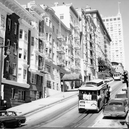 [Cable car going up Powell Street]