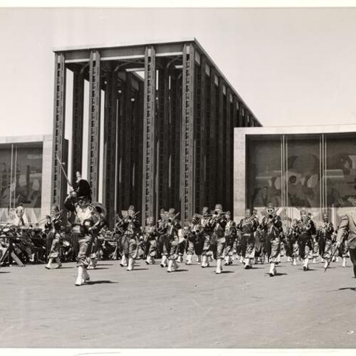 [Members of Islam Temple parading in front of the Federal Building, Golden Gate International Exposition on Treasure Island]