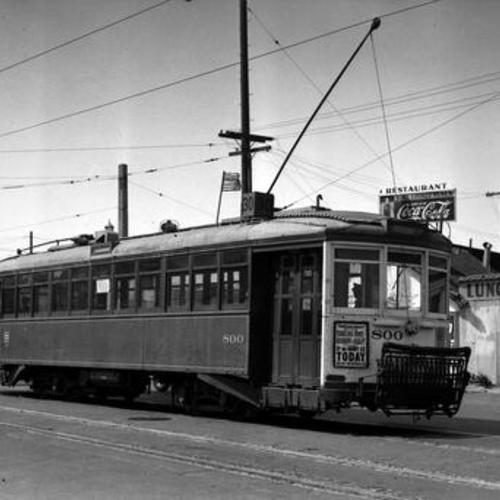 [Army street east of Potrero avenue looking west at #30 line car 800 in circus service]