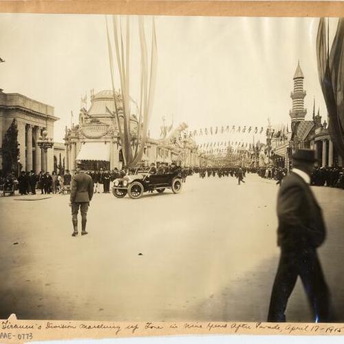 Firemen's Division marching up zone in Nine Years After parade, April 17, 1915