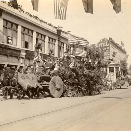 [C.O.F. float, Parade from Portola Festival, October 19-23, 1909]