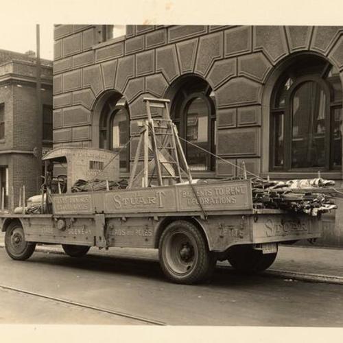 [J.L. Stuart Manufacturing Co. truck parked in a lateral facade of Old Hall of Justice]