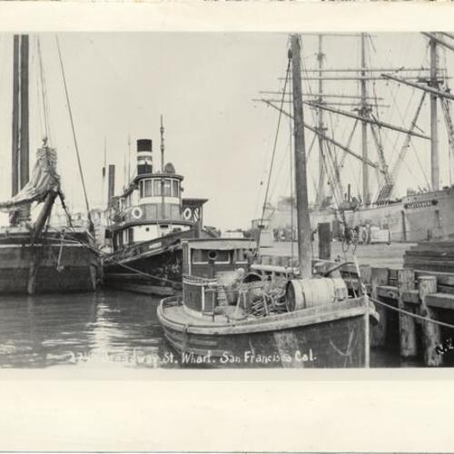 [Sailing ship "Alsterberg" and other ships docked in Broadway Street wharf]