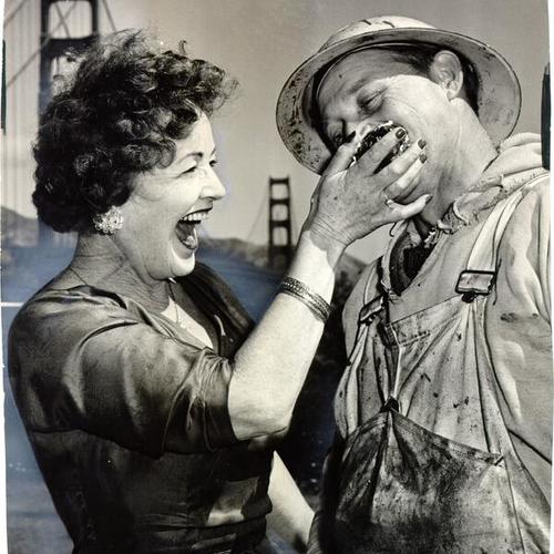 [Helen Jack and Harry Vogel celebrating the 25th anniversary of the Golden Gate Bridge]