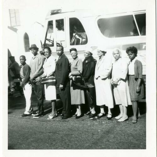 [Members of Bethel AME Church, heading on a bus trip]