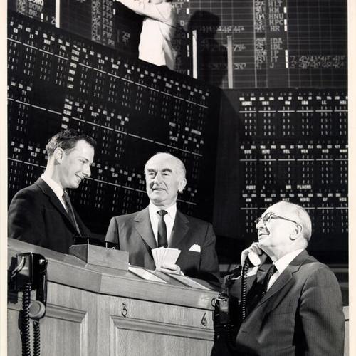 [Maurice J. Cann, S. Mark Taper and Ronald Kaehler at the San Francisco Stock Exchange]