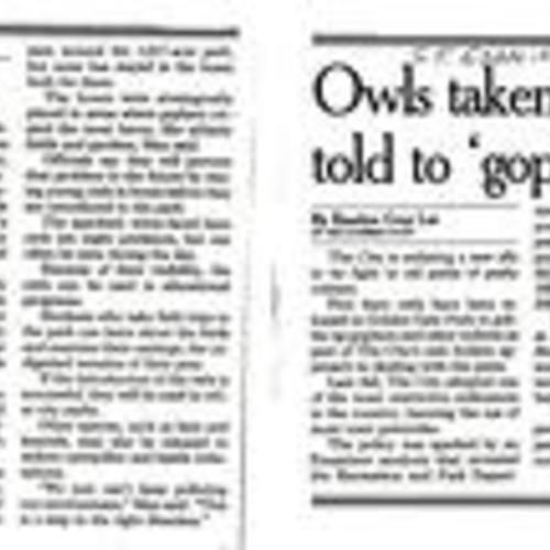 Owls Taken to Park Told..., SF Examiner, Mar. 24 1997