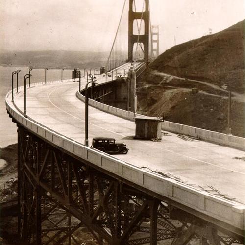 [View of the Golden Gate Bridge two weeks before official opening]