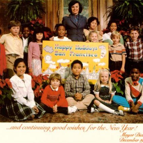 [Mayor Dianne Feinstein posing with children from Dr. William L. Cobb Elementary School]