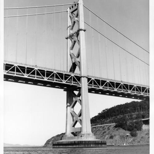 [View of San Francisco-Oakland Bay Bridge under construction]
