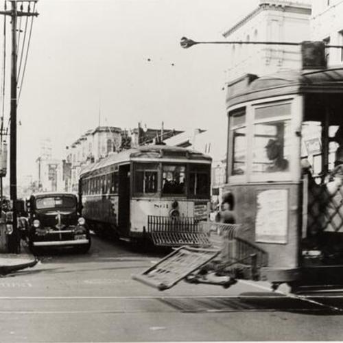 [Fillmore Street in 1948 with cable cars]
