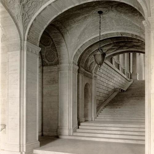 [Interior of Main Library - stairway to second floor]