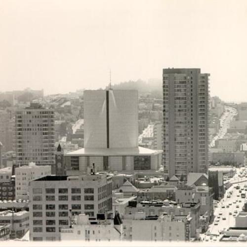 [View of San Francisco looking west from the St. Francis Tower, showing St. Mary's Cathedral]