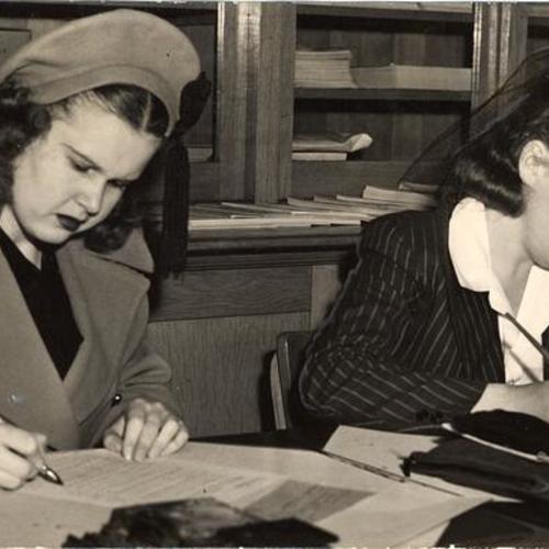 [Virginia Ross and Jean Markhart filing their applications for jobs at San Francisco Police Department]