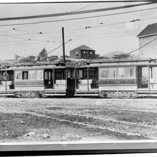 [United Railroad streetcars number 577 and 651 on Montgomery Street line]