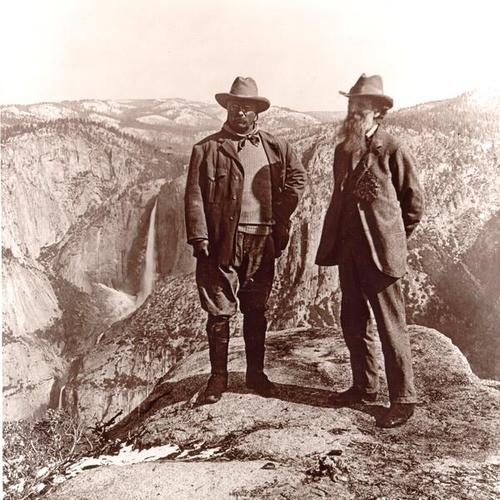 [Naturalist John Muir and President Theodore "Teddy" Roosevelt at Glacier Point, Yosemite National Park]