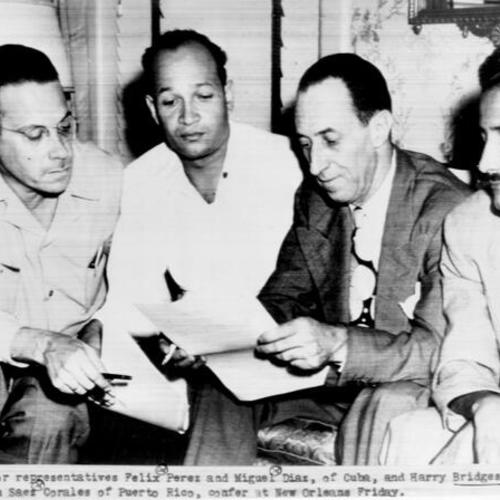 [Harry Bridges confers with labor representatives of Cuba in New Orleans]