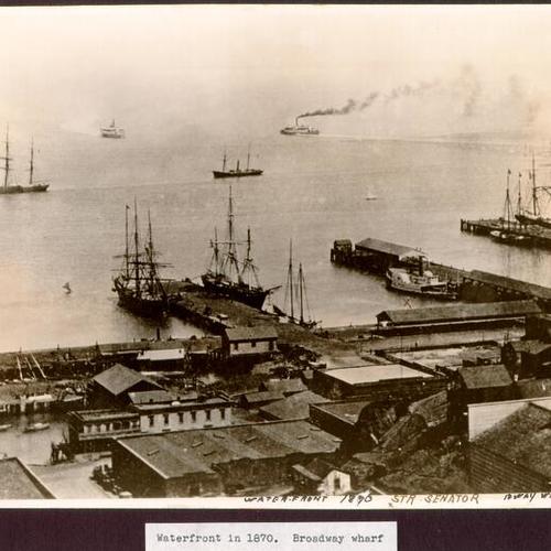 Waterfront in 1870. Broadway wharf