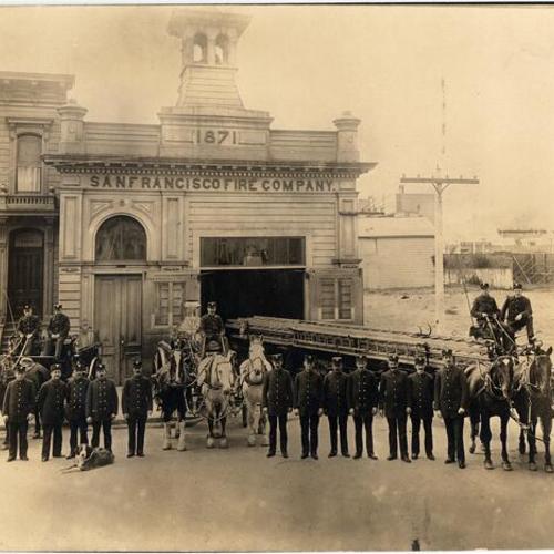 [Group photo of firemen in front of San Francisco Fire Company in 1871]